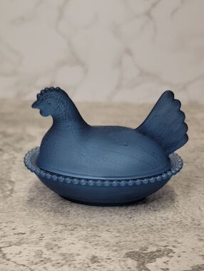 Blue Glass Hen on a nest HON